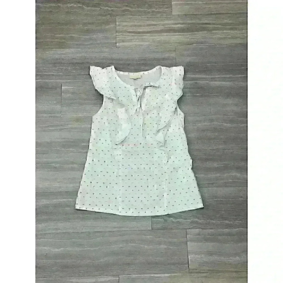 Mod Cloth White Ruffle Sleeveless Tank Top with Stitched Polka Dots Womens S - Picture 2 of 7